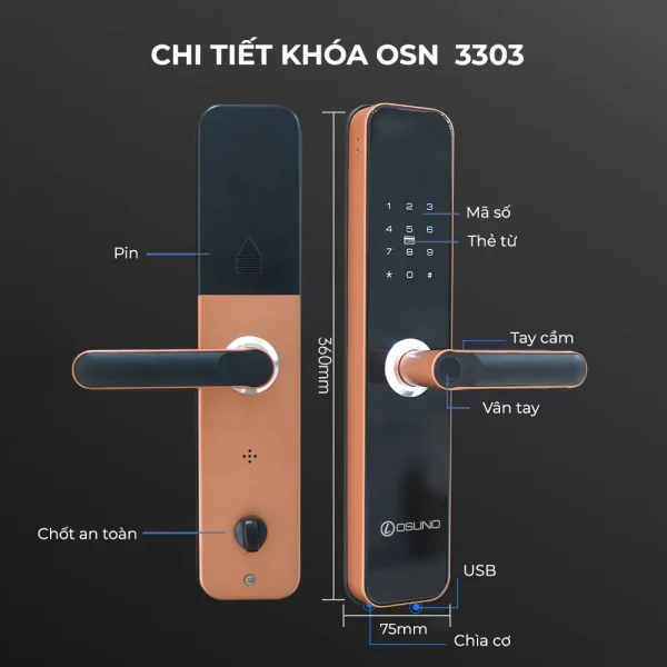 Khóa Cửa Điện Tử Quản Lý Và Mở Qua App Tiếng Việt OSN-3303